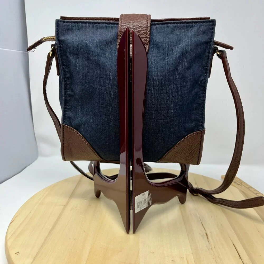 Talbots Denim Leather Crossbody Bag Tassel preppy coastal boho